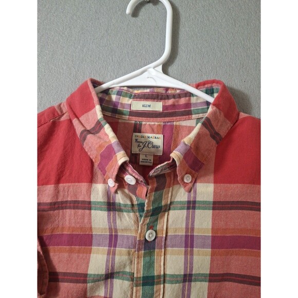 J. Crew Indian Madras Shirt Mens Large Red Plaid Button Up Slim Fit Long Sleeve - Picture 3 of 8